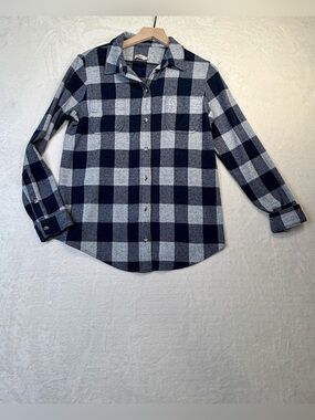 Faherty Blue Gray Buffalo Plaid Knit Flannel Button Down Shirt S